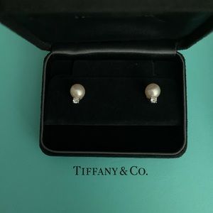 Tiffany & Co. Signature Pearl Earrings w Diamonds